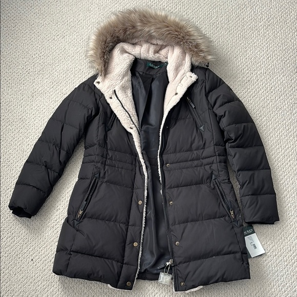 Lauren Ralph Lauren Jackets & Blazers - Ralph Lauren Black Women's Puffer Jacket Faux Fur Hood Sz S Small $340